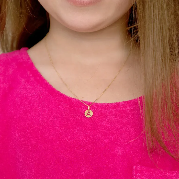 Necklaces Kids Necklaces Pendants 14k Gold Round Initial Cut Out Letter Kids Teen PendantNecklace