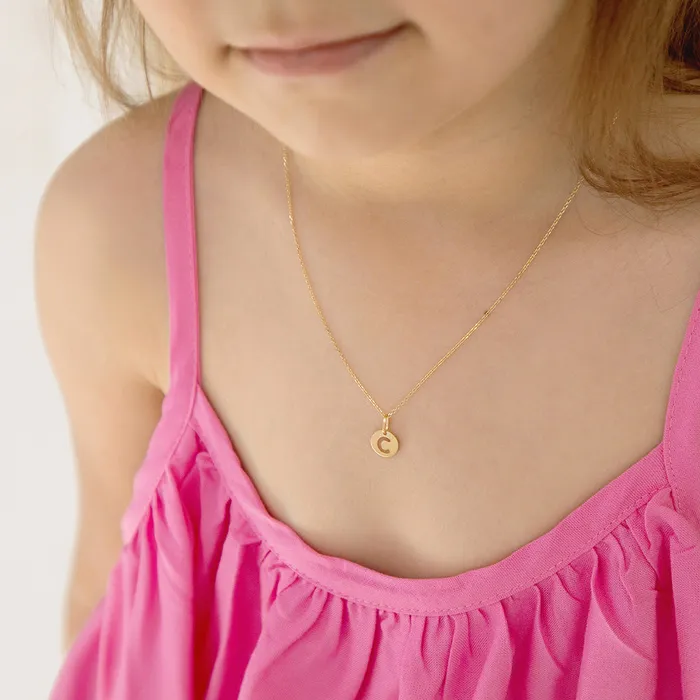 Necklaces Kids Necklaces Pendants 14k Gold Round Initial Cut Out Letter Kids Teen PendantNecklace