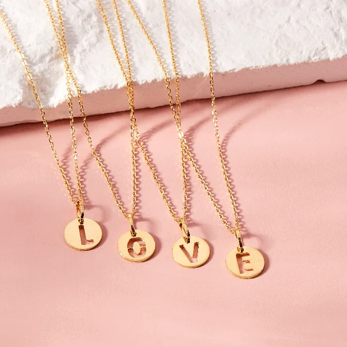 Necklaces Kids Necklaces Pendants 14k Gold Round Initial Cut Out Letter Kids Teen PendantNecklace