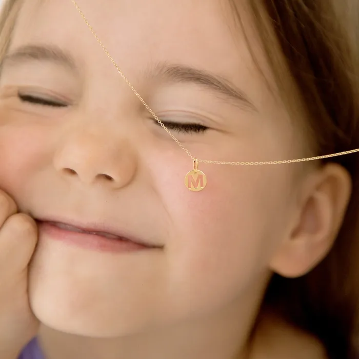 Necklaces Kids Necklaces Pendants 14k Gold Round Initial Cut Out Letter Kids Teen PendantNecklace