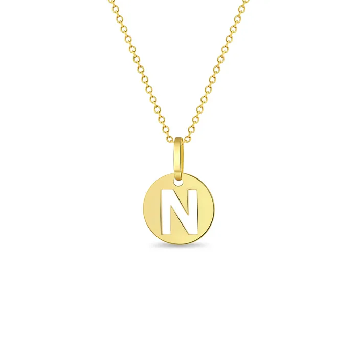 Necklaces Kids Necklaces Pendants 14k Gold Round Initial Cut Out Letter Kids Teen PendantNecklace