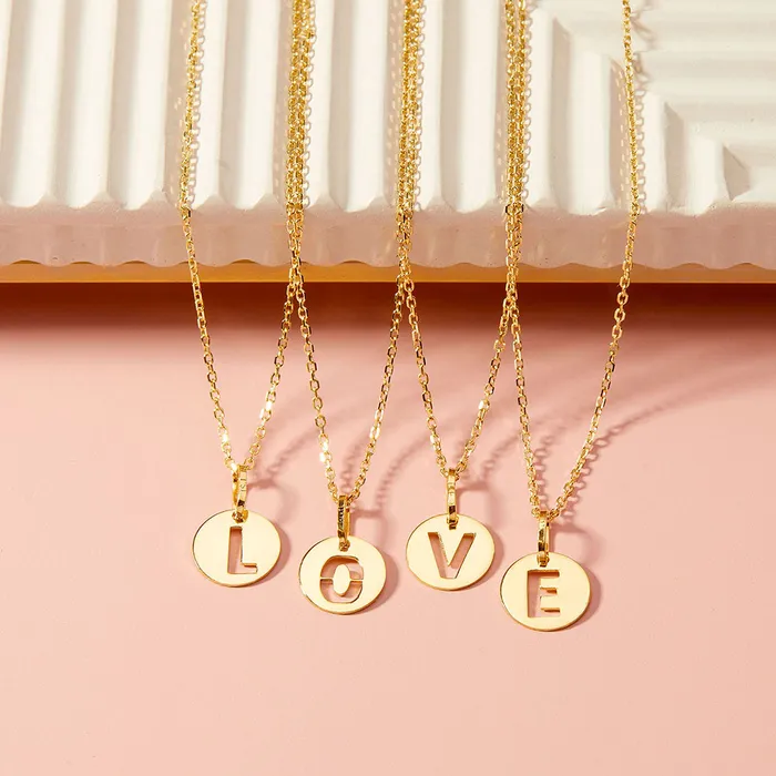 Necklaces Kids Necklaces Pendants 14k Gold Round Initial Cut Out Letter Kids Teen PendantNecklace