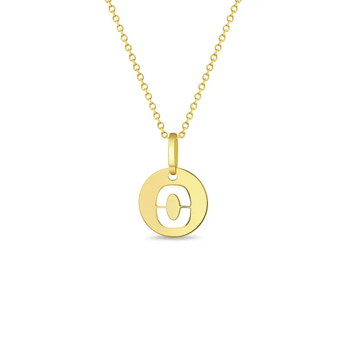 Necklaces Kids Necklaces Pendants 14k Gold Round Initial Cut Out Letter Kids Teen PendantNecklace