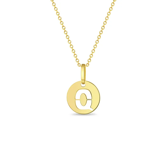 Necklaces Kids Necklaces Pendants 14k Gold Round Initial Cut Out Letter Kids Teen PendantNecklace