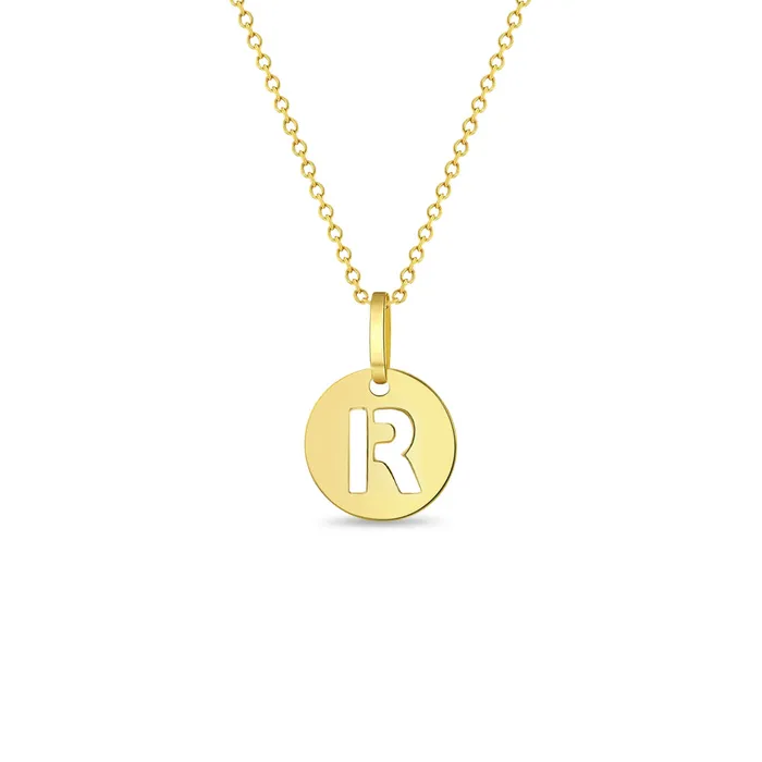 Necklaces Kids Necklaces Pendants 14k Gold Round Initial Cut Out Letter Kids Teen PendantNecklace