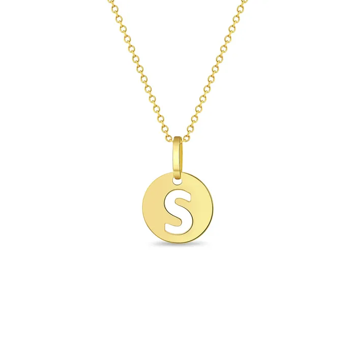 Necklaces Kids Necklaces Pendants 14k Gold Round Initial Cut Out Letter Kids Teen PendantNecklace