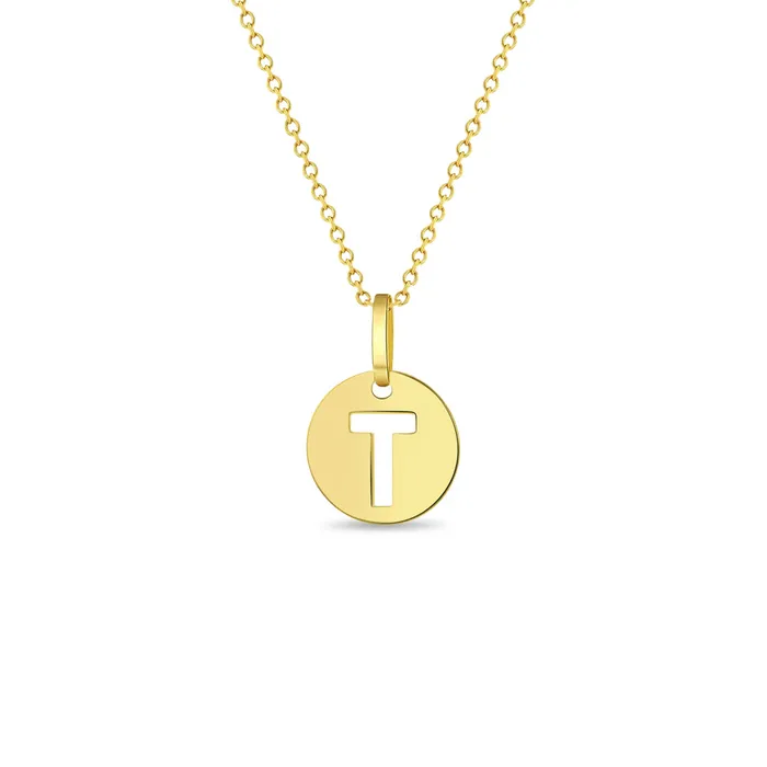 Necklaces Kids Necklaces Pendants 14k Gold Round Initial Cut Out Letter Kids Teen PendantNecklace