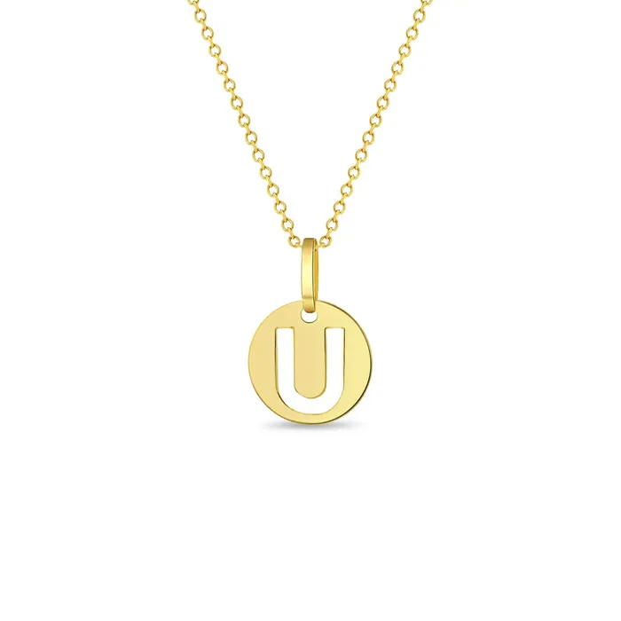 Necklaces Kids Necklaces Pendants 14k Gold Round Initial Cut Out Letter Kids Teen PendantNecklace