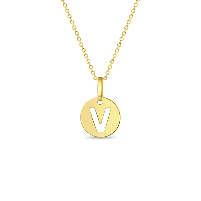 Necklaces Kids Necklaces Pendants 14k Gold Round Initial Cut Out Letter Kids Teen PendantNecklace