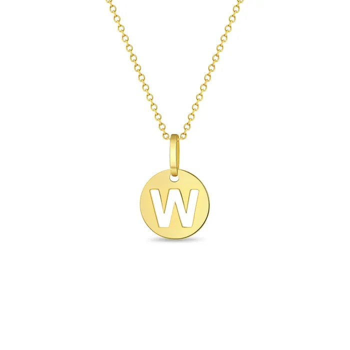 Necklaces Kids Necklaces Pendants 14k Gold Round Initial Cut Out Letter Kids Teen PendantNecklace