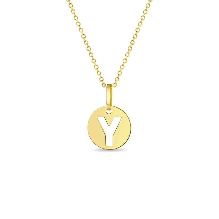 Necklaces Kids Necklaces Pendants 14k Gold Round Initial Cut Out Letter Kids Teen PendantNecklace