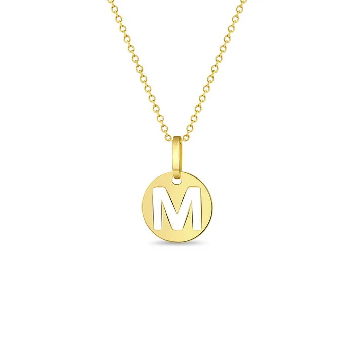 Necklaces Kids Necklaces Pendants 14k Gold Round Initial Cut Out Letter Kids Teen PendantNecklace