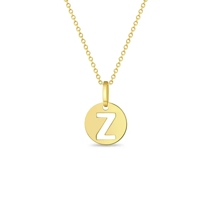 Necklaces Kids Necklaces Pendants 14k Gold Round Initial Cut Out Letter Kids Teen PendantNecklace