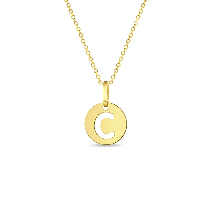 Necklaces Kids Necklaces Pendants 14k Gold Round Initial Cut Out Letter Kids Teen PendantNecklace