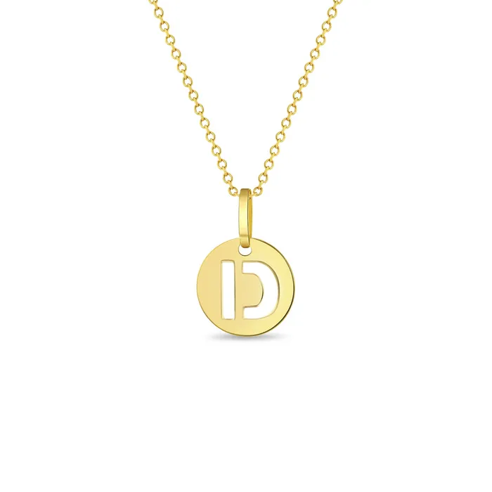 Necklaces Kids Necklaces Pendants 14k Gold Round Initial Cut Out Letter Kids Teen PendantNecklace