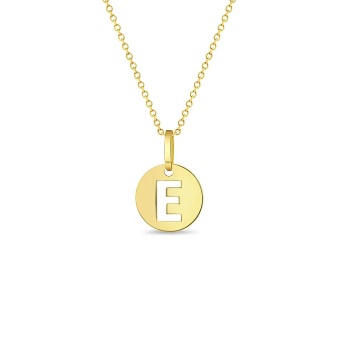 Necklaces Kids Necklaces Pendants 14k Gold Round Initial Cut Out Letter Kids Teen PendantNecklace