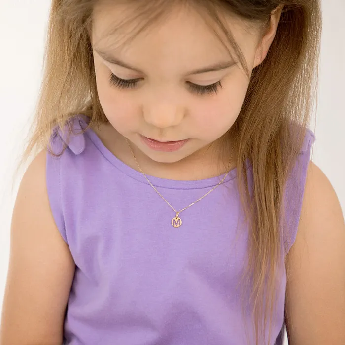Necklaces Kids Necklaces Pendants 14k Gold Round Initial Cut Out Letter Kids Teen PendantNecklace