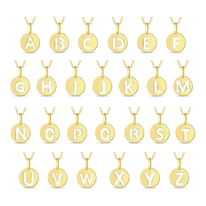 Necklaces Kids Necklaces Pendants 14k Gold Round Initial Cut Out Letter Kids Teen PendantNecklace