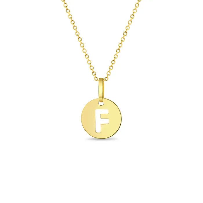 Necklaces Kids Necklaces Pendants 14k Gold Round Initial Cut Out Letter Kids Teen PendantNecklace