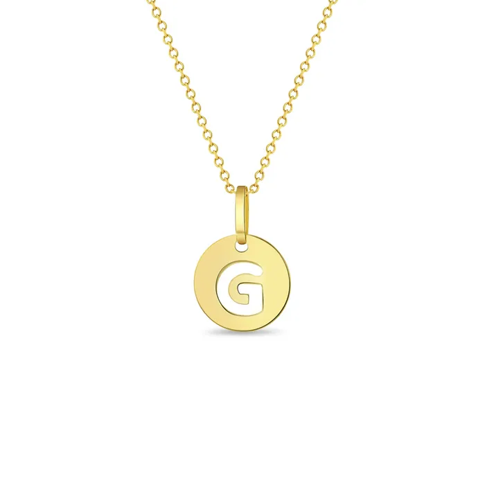 Necklaces Kids Necklaces Pendants 14k Gold Round Initial Cut Out Letter Kids Teen PendantNecklace