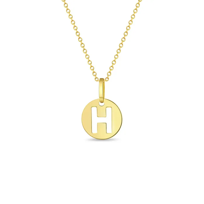 Necklaces Kids Necklaces Pendants 14k Gold Round Initial Cut Out Letter Kids Teen PendantNecklace