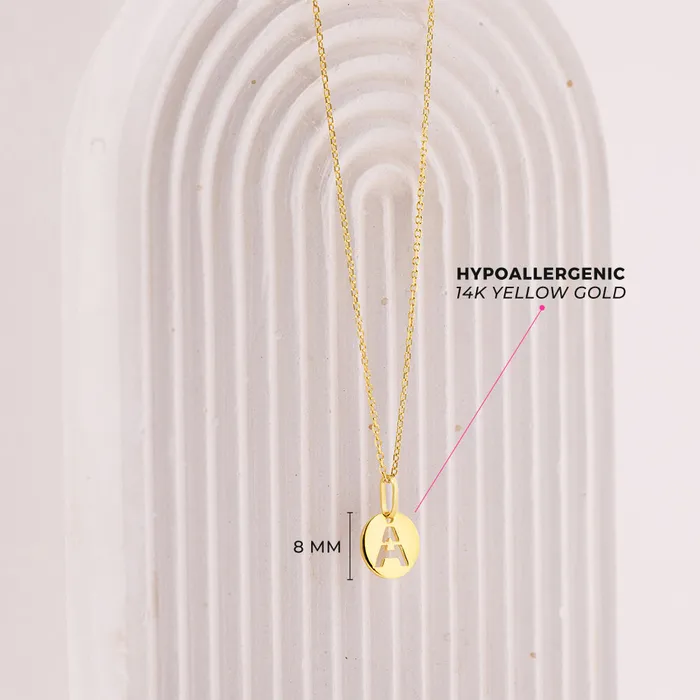Necklaces Kids Necklaces Pendants 14k Gold Round Initial Cut Out Letter Kids Teen PendantNecklace