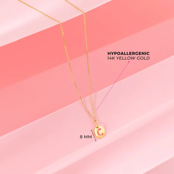 Necklaces Kids Necklaces Pendants 14k Gold Round Initial Cut Out Letter Kids Teen PendantNecklace