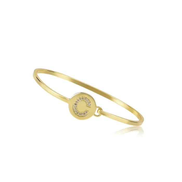 Necklaces Twin Stars Twin Stars Gold Plated Initial Disc Bangle BN0785BGP