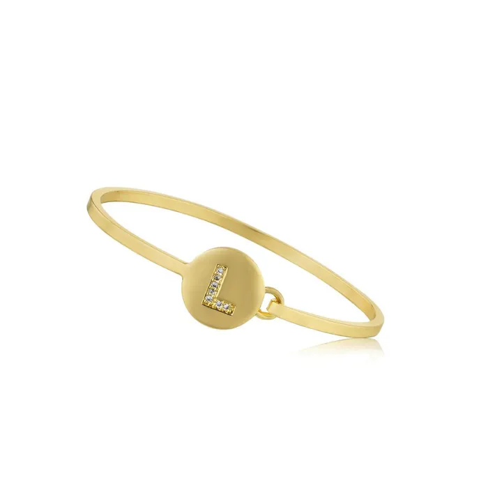 Necklaces Twin Stars Twin Stars Gold Plated Initial Disc Bangle BN0785BGP Necklaces Twin Stars Twin Stars Gold Plated Initial Disc Bangle BN0785BGP