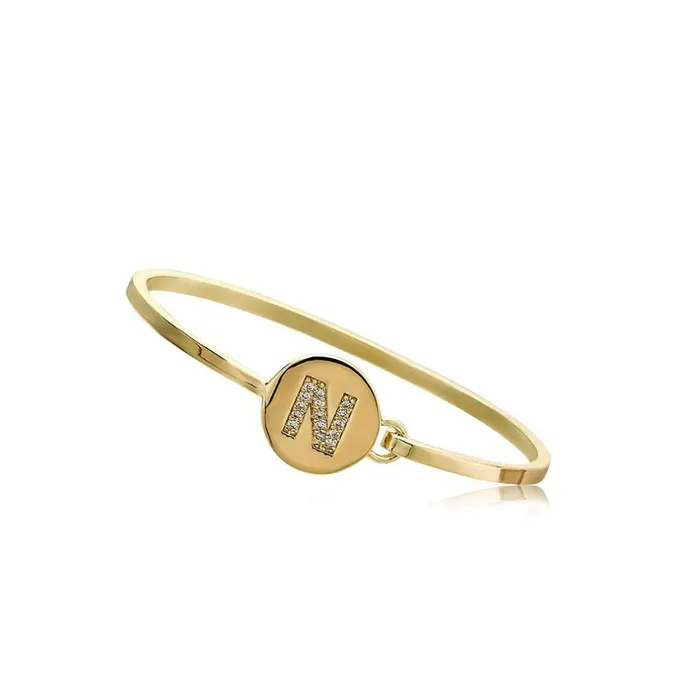 Necklaces Twin Stars Twin Stars Gold Plated Initial Disc Bangle BN0785BGP Necklaces Twin Stars Twin Stars Gold Plated Initial Disc Bangle BN0785BGP