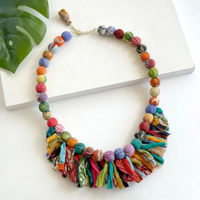 Necklaces WorldFinds Kantha Crested Fringe Necklace