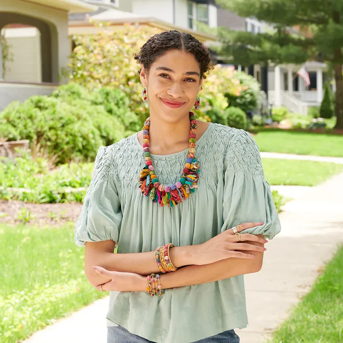 Necklaces WorldFinds Kantha Crested Fringe Necklace
