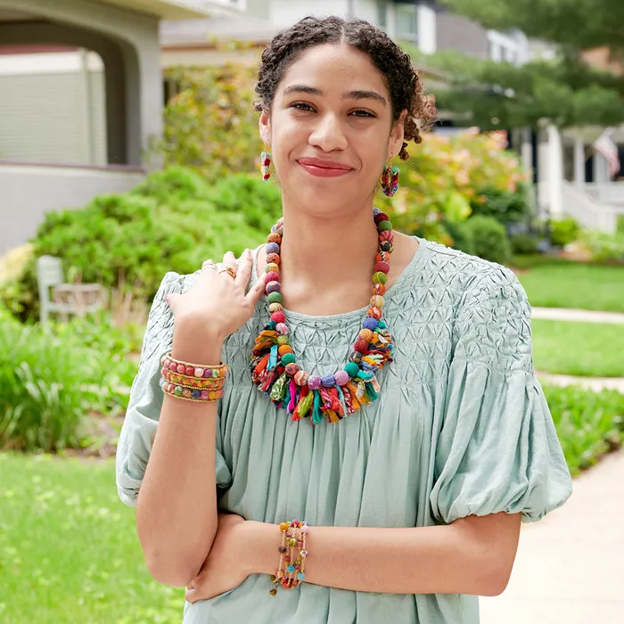 Necklaces WorldFinds Kantha Crested Fringe Necklace