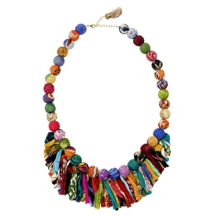 Necklaces WorldFinds Kantha Crested Fringe Necklace