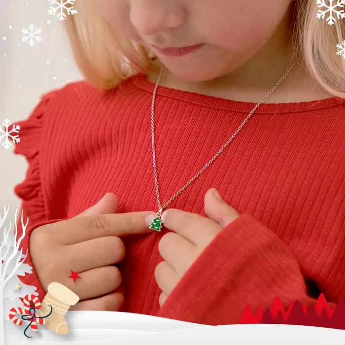 PPLRHIDDENPRODUCT Necklaces Festive Christmas Tree Kids Childrens Girls PendantNecklace Enamel Sterling Silver