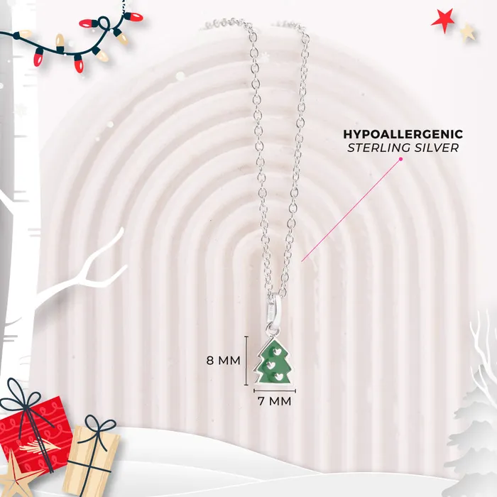 PPLRHIDDENPRODUCT Necklaces Festive Christmas Tree Kids Childrens Girls PendantNecklace Enamel Sterling Silver