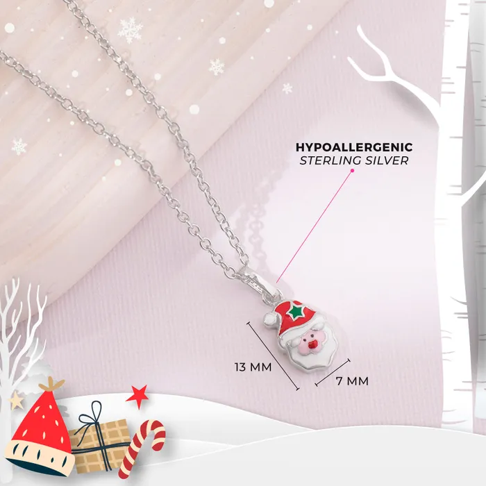 PPLRHIDDENPRODUCT Necklaces Jolly Christmas Santa Kids Childrens Girls PendantNecklace Enamel Sterling Silver