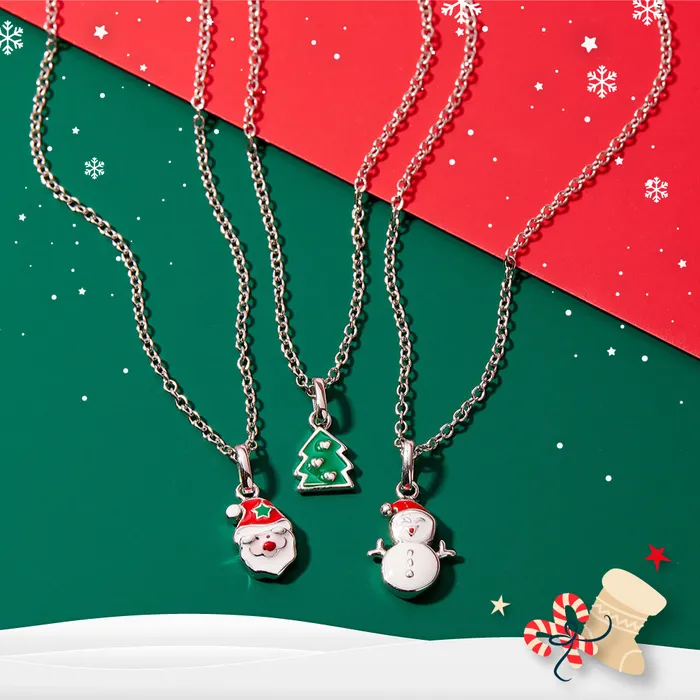 PPLRHIDDENPRODUCT Necklaces Jolly Christmas Santa Kids Childrens Girls PendantNecklace Enamel Sterling Silver