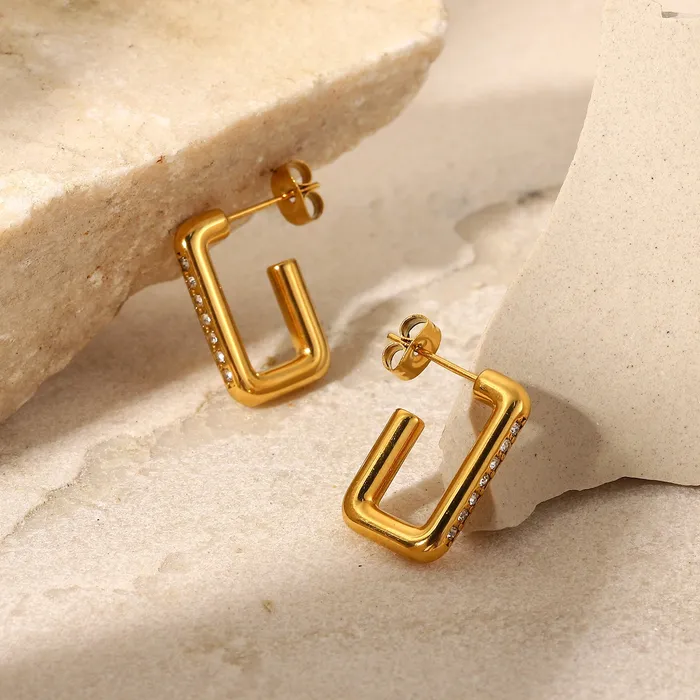 Rectangular Loop with Crystals 18K Gold Plated Earrings Refined by AnnaKaci Earrings Rectangular Loop with Crystals 18K Gold Plated Earrings Refined by AnnaKaci Earrings