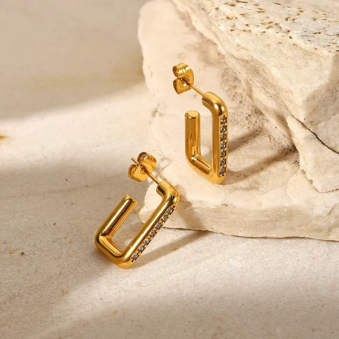 Rectangular Loop with Crystals 18K Gold Plated Earrings Refined by AnnaKaci Earrings Rectangular Loop with Crystals 18K Gold Plated Earrings Refined by AnnaKaci Earrings