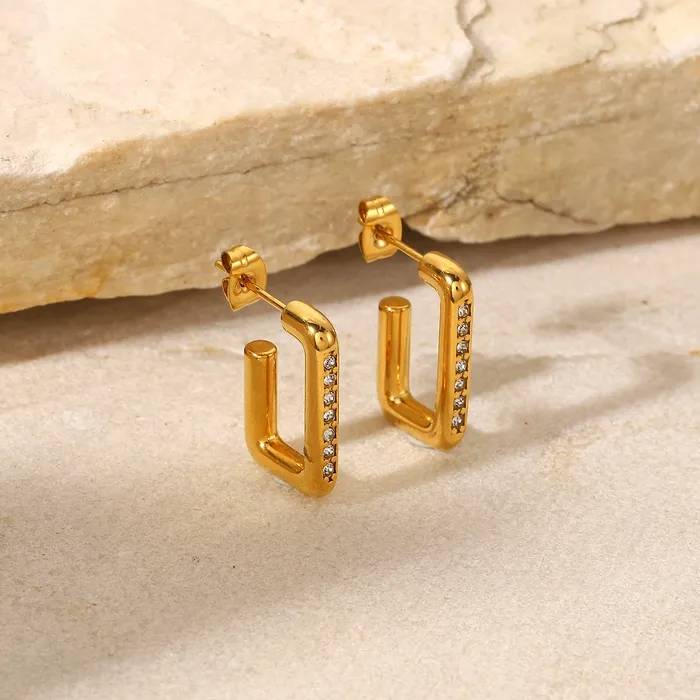 Rectangular Loop with Crystals 18K Gold Plated Earrings Refined by AnnaKaci Earrings Rectangular Loop with Crystals 18K Gold Plated Earrings Refined by AnnaKaci Earrings