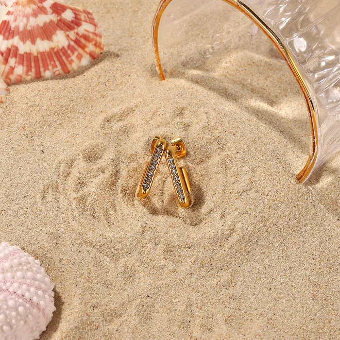 Rectangular Loop with Crystals 18K Gold Plated Earrings Refined by AnnaKaci Earrings Rectangular Loop with Crystals 18K Gold Plated Earrings Refined by AnnaKaci Earrings