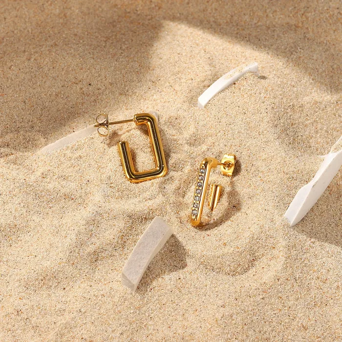 Rectangular Loop with Crystals 18K Gold Plated Earrings Refined by AnnaKaci Earrings Rectangular Loop with Crystals 18K Gold Plated Earrings Refined by AnnaKaci Earrings
