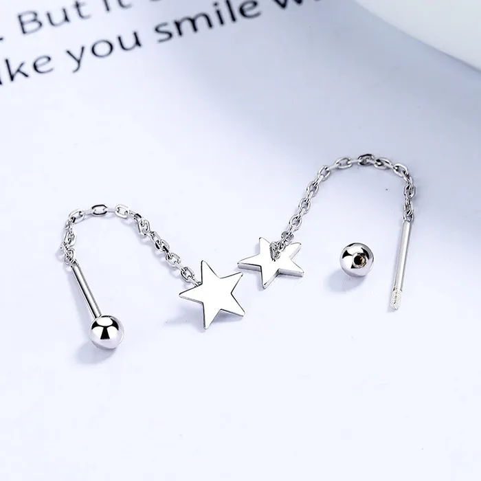 Refined by AnnaKaci Earrings Star Tassel Pull Through 925 Sterling Silver Earrings