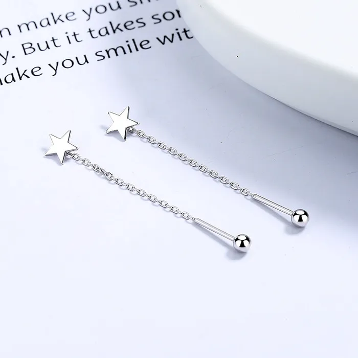 Refined by AnnaKaci Earrings Star Tassel Pull Through 925 Sterling Silver Earrings Refined by AnnaKaci Earrings Star Tassel Pull Through 925 Sterling Silver Earrings