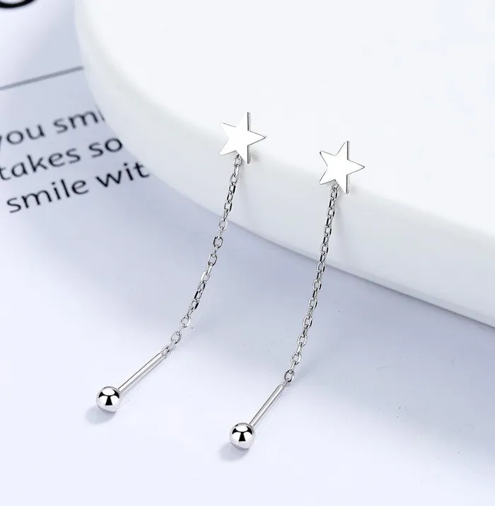 Refined by AnnaKaci Earrings Star Tassel Pull Through 925 Sterling Silver Earrings Refined by AnnaKaci Earrings Star Tassel Pull Through 925 Sterling Silver Earrings