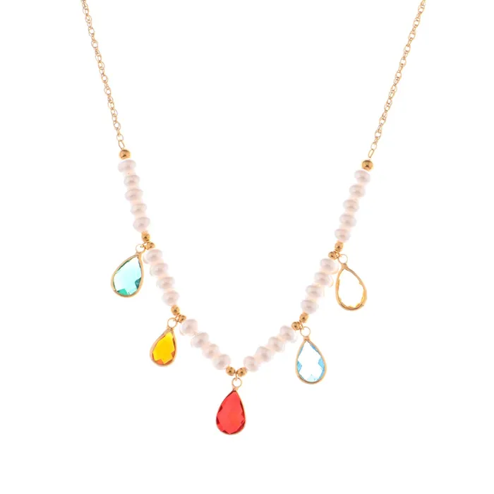 Refined by AnnaKaci Necklaces Pearl Beaded Necklace with Colorful Teardrop Crystal Charms Refined by AnnaKaci Necklaces Pearl Beaded Necklace with Colorful Teardrop Crystal Charms