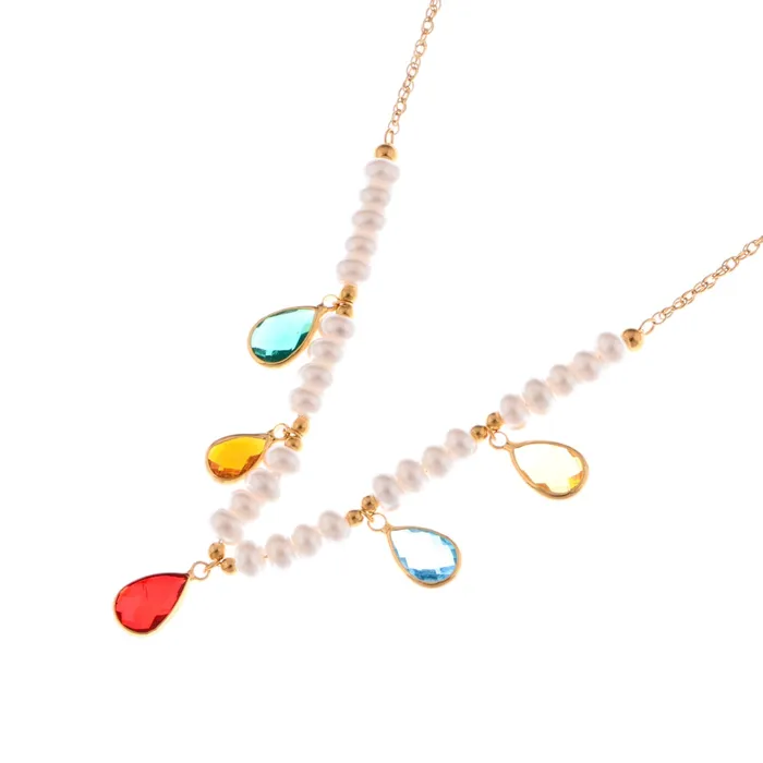 Refined by AnnaKaci Necklaces Pearl Beaded Necklace with Colorful Teardrop Crystal Charms Refined by AnnaKaci Necklaces Pearl Beaded Necklace with Colorful Teardrop Crystal Charms