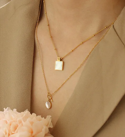 Refined by AnnaKaci Square White Natural Shell Gold Necklace Necklaces