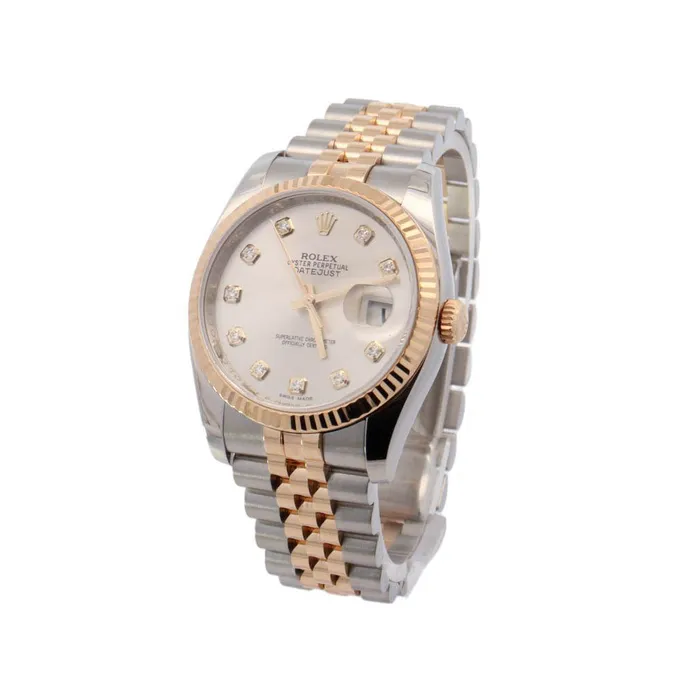 Rings Rolex Datejust Two Tone Yellow Gold Steel 36mm Silver Diamond Dial Watch Reference 116233 Happy Jewelers